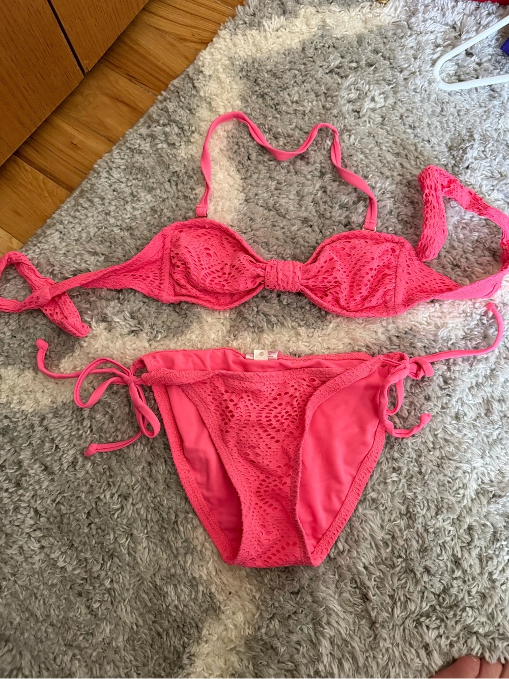 Xhilaration Hot Pink Crochet Bikini Set